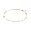 Bayberry 1.17 mm cable chain birthstone bracelet featuring seven 4 mm briolette aquamarines set in 14k gold - angled view