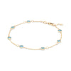 Bayberry cable chain birthstone bracelet featuring seven 4 mm briolette Nantucket blue topaz set in 14k gold - angled view