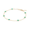 Bayberry 1.17 mm cable chain birthstone bracelet featuring seven 4 mm briolette emeralds bezel set in 14k gold - angled view
