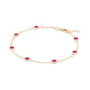 Bayberry 1.17 mm cable chain birthstone bracelet featuring seven 4 mm briolette rubies bezel set in 14k gold - angled view
