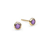 Pair of Birthstone Stud Earrings featuring 4 mm briolette cut Amethysts bezel set in 14k yellow gold - front view