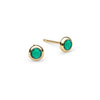 Pair of Birthstone Stud Earrings featuring 4 mm briolette cut Emeralds bezel set in 14k yellow gold - front view