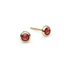 Pair of Birthstone Stud Earrings featuring 4 mm briolette cut Garnets bezel set in 14k yellow gold - front view