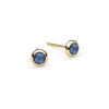Pair of Birthstone Stud Earrings featuring 4 mm briolette cut Sapphires bezel set in 14k yellow gold - front view
