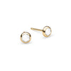 Pair of Birthstone Stud Earrings featuring 4 mm briolette cut White Topaz bezel set in 14k yellow gold - front view