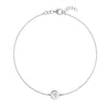 14k white gold Classic cable chain bracelet featuring one 1/4” flat disc engraved with a four leaf clover