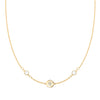 14k gold Classic necklace featuring two birthstones and one 1/4” flat disc engraved with a four leaf clover - front view