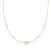 14k gold Classic necklace featuring four birthstones and one 1/4” flat disc engraved with a four leaf clover - front view