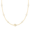 14k gold Classic necklace featuring six birthstones and one 1/4” flat disc engraved with a four leaf clover - front view