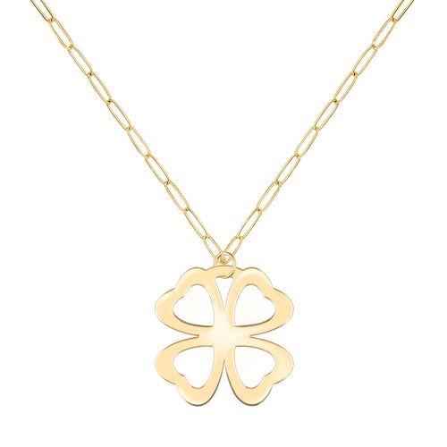 Large Flat Clover Pendant with Adelaide Mini Chain in 14k Gold