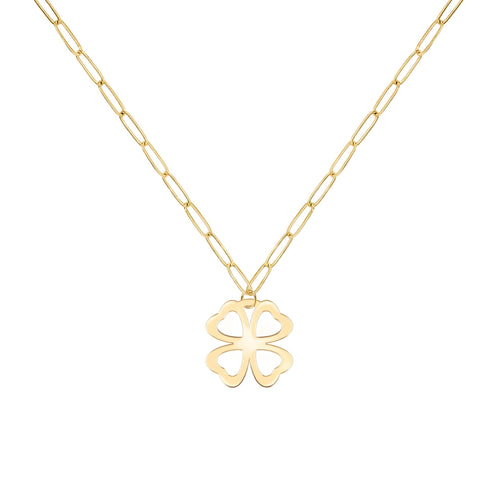Flat Clover Pendant with Adelaide Mini Chain in 14k Gold
