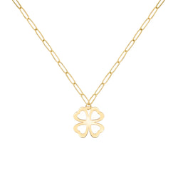 Flat Clover Pendant with Adelaide Mini Chain in 14k Gold
