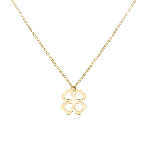 Flat Clover Pendant with Classic Chain in 14k Gold