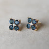 Pair of 14k gold Greenwich 4 Birthstone earrings each featuring four 4 mm round cut alexandrites and one 2.1 mm diamond