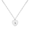 14k white gold Adelaide mini necklace featuring one 16 x 15 mm flat heart pendant engraved with the letter A