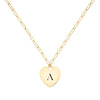 14k yellow gold Adelaide mini necklace featuring one 16 x 15 mm flat heart pendant engraved with the letter A - front view