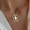 Large Flat Clover Pendant with Adelaide Chain in 14k Gold