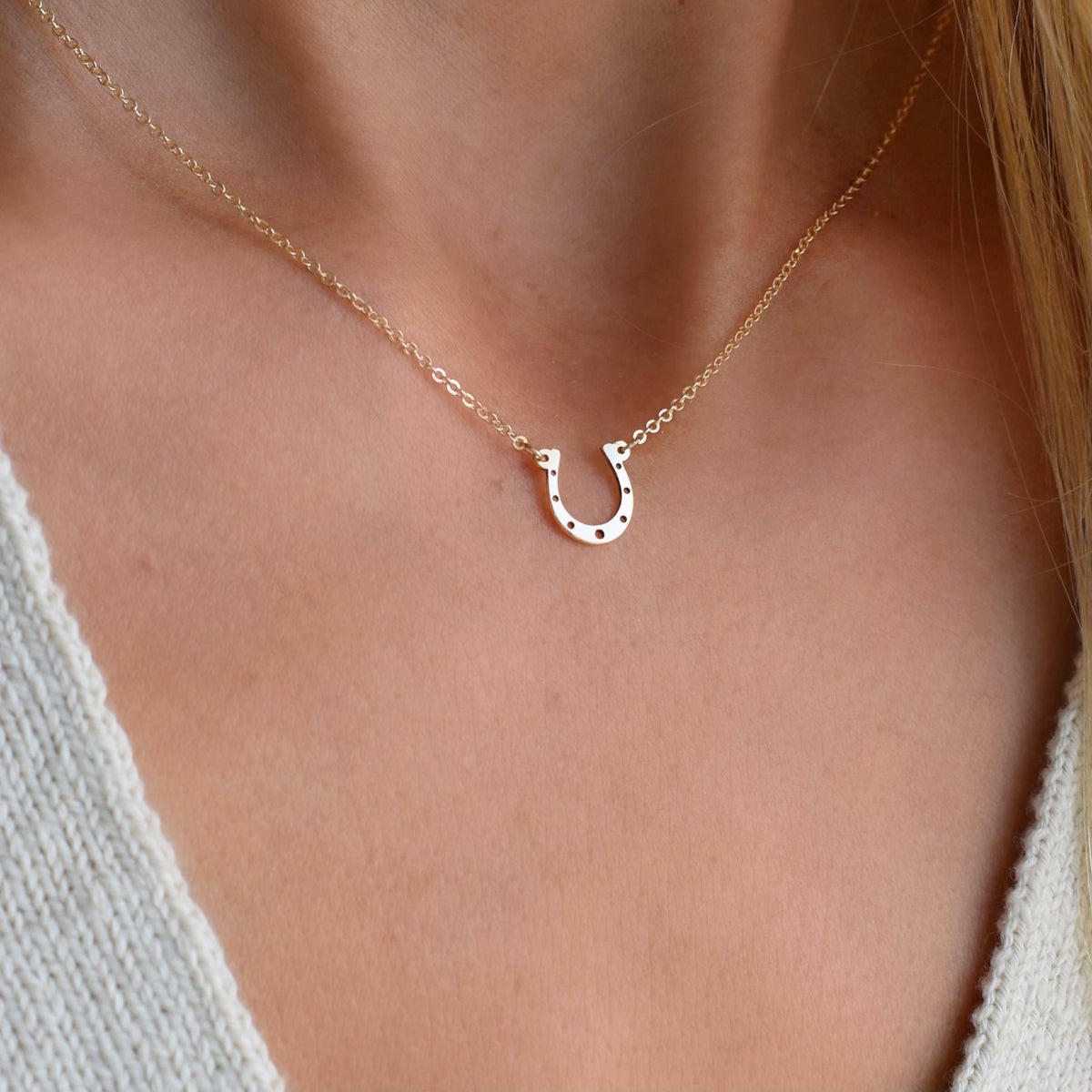 Small Flat Horseshoe Necklace in 14k Gold