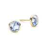 Pair of 14k yellow gold Grand stud earrings each featuring one 6 mm briolette cut bezel set aquamarine - front view