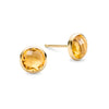 Pair of 14k yellow gold Grand stud earrings each featuring one 6 mm briolette cut bezel set citrine - front view