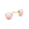 Pair of 14k yellow gold Grand stud earrings each featuring one 6 mm briolette cut bezel set pink opal - front view