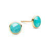 Pair of 14k yellow gold Grand stud earrings each featuring one 6 mm briolette cut bezel set turquoise - front view