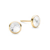 Pair of 14k yellow gold Grand stud earrings each featuring one 6 mm briolette cut bezel set white topaz - front view