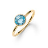1.6 mm wide 14k yellow gold Grand ring featuring one 6 mm briolette cut bezel set Nantucket blue topaz - angled view