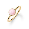 1.6 mm wide 14k yellow gold Grand ring featuring one 6 mm briolette cut bezel set pink opal - angled view