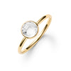 1.6 mm wide 14k yellow gold Grand ring featuring one 6 mm briolette cut bezel set white topaz - angled view