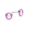 Pair of 14k white gold Grand stud earrings each featuring one 6 mm briolette cut bezel set pink sapphire