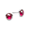 Pair of 14k white gold Grand stud earrings each featuring one 6 mm briolette cut bezel set ruby