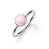 1.6 mm wide 14k white gold Grand ring featuring one 6 mm briolette cut bezel set pink opal