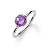 1.6 mm wide 14k white gold Grand ring featuring one 6 mm briolette cut bezel set amethyst