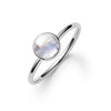 1.6 mm wide 14k white gold Grand ring featuring one 6 mm briolette cut bezel set moonstone
