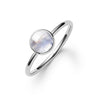 1.6 mm wide 14k white gold Grand ring featuring one 6 mm briolette cut bezel set moonstone