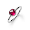 1.6 mm wide 14k white gold Grand ring featuring one 6 mm briolette cut bezel set ruby
