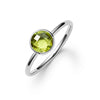 1.6 mm wide 14k white gold Grand ring featuring one 6 mm briolette cut bezel set peridot