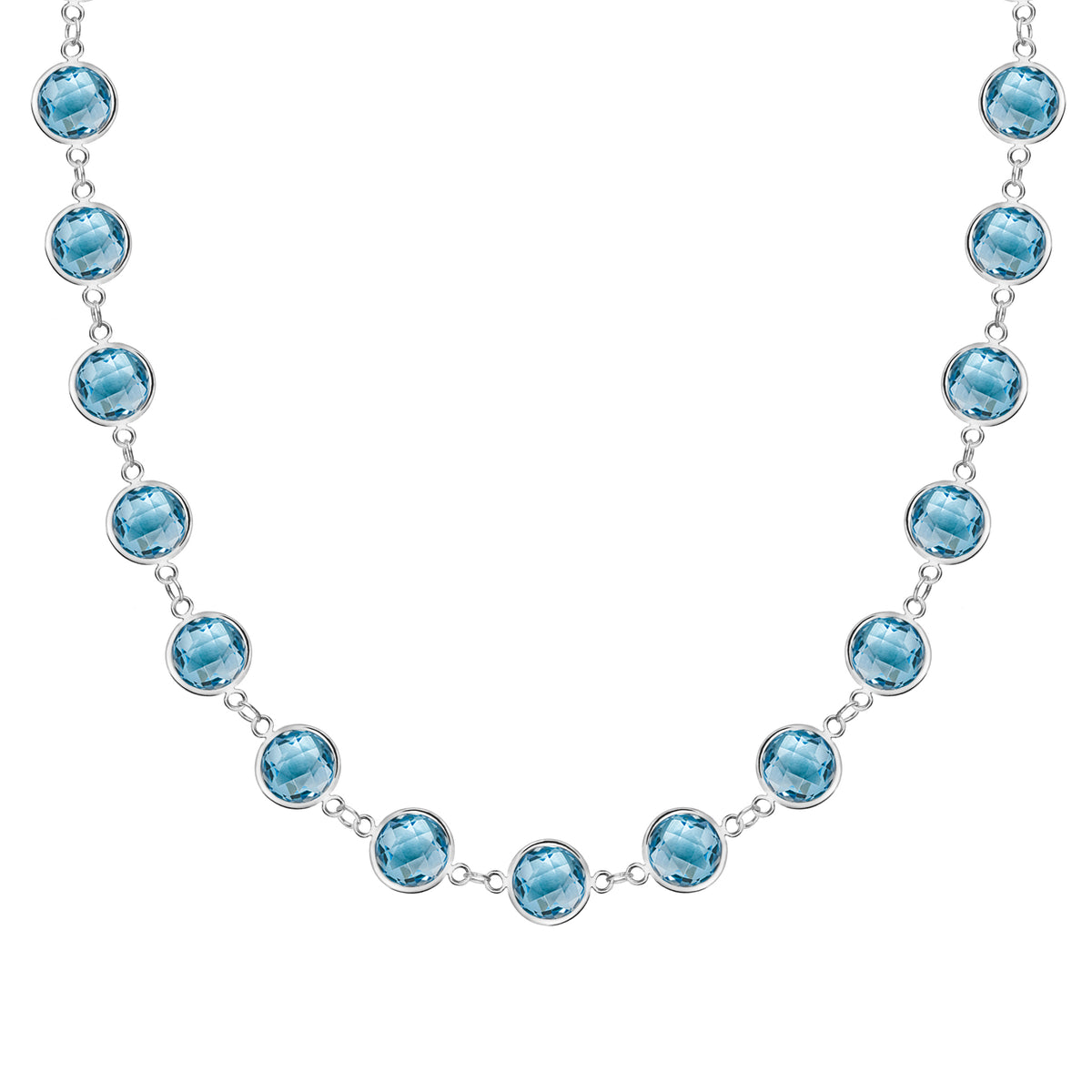 Natural Swiss Blue Topaz Pendant Necklace 1/8 ct tw Diamonds 10K White Gold  18