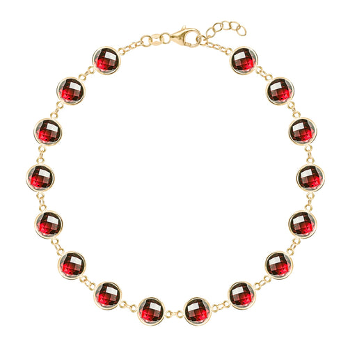 Newport Grand 14k yellow gold bracelet featuring sixteen 6 mm briolette cut bezel set garnets - front view