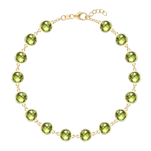 Newport Grand 14k yellow gold bracelet featuring sixteen 6 mm briolette cut bezel set peridots - front view