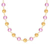 Sunset Newport Grand necklace featuring alternating 6 mm pink sapphires and citrines bezel set in 14k gold - front view