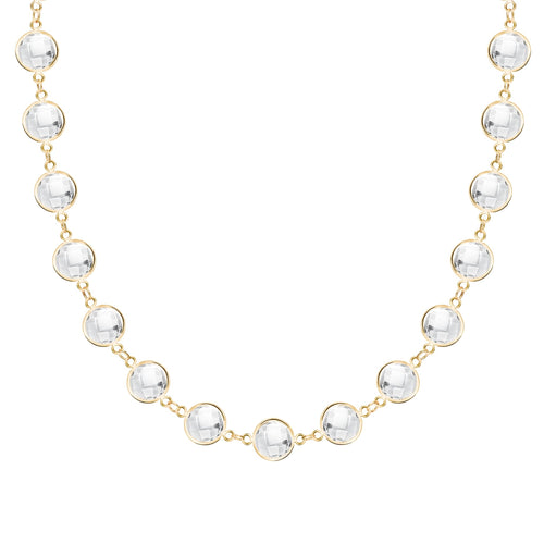 Newport Grand 14k yellow gold necklace featuring 6 mm briolette cut bezel set white topaz - front view