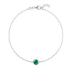 Grand 1.17 mm cable chain bracelet in 14k white gold featuring one 6 mm briolette cut bezel set emerald