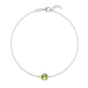 Grand 1.17 mm cable chain bracelet in 14k white gold featuring one 6 mm briolette cut bezel set peridot
