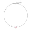 Grand 1.17 mm cable chain bracelet in 14k white gold featuring one 6 mm briolette cut bezel set pink opal