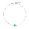 Grand 1.17 mm cable chain bracelet in 14k white gold featuring one 6 mm briolette cut bezel set turquoise