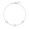 3 Grand 1.17 mm cable chain bracelet in 14k white gold featuring three briolette cut bezel set 6 mm gemstones