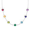 Grand 14k white gold 1.17 mm cable chain necklace featuring seven 6 mm rainbow hued briolette cut bezel set gemstones