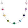 Grand 14k white gold 1.17 mm cable chain necklace featuring nine 6 mm rainbow hued briolette cut bezel set gemstones